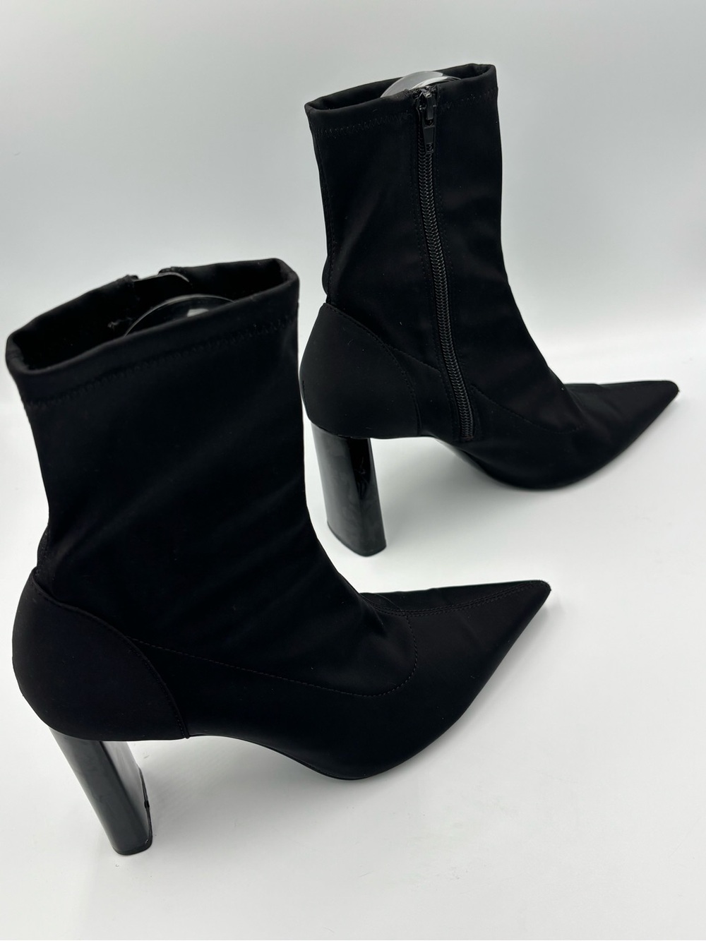 Zara Black Pointed Toe Fabric Ankle Boots Women’s US 7.5 / EU 38. High Heel.